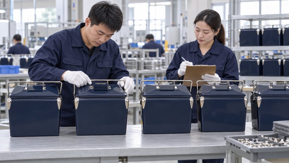 Illustrative finished-product inspection of portable metal coolers