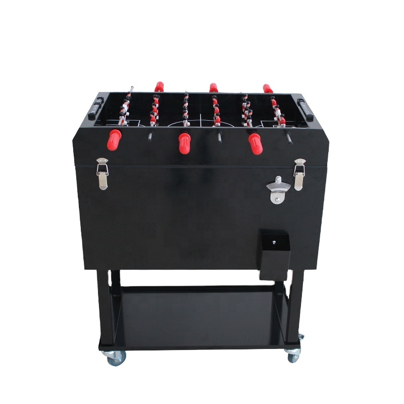 Plain black foosball cooler table on caster wheels