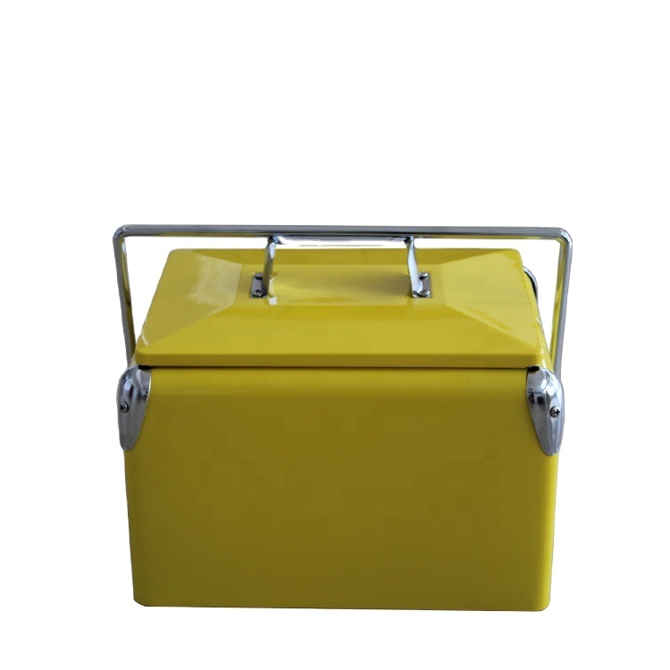 Plain yellow 7L mini retro metal cooler