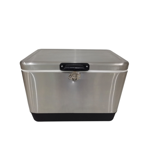 Plain stainless steel ice chest with latch