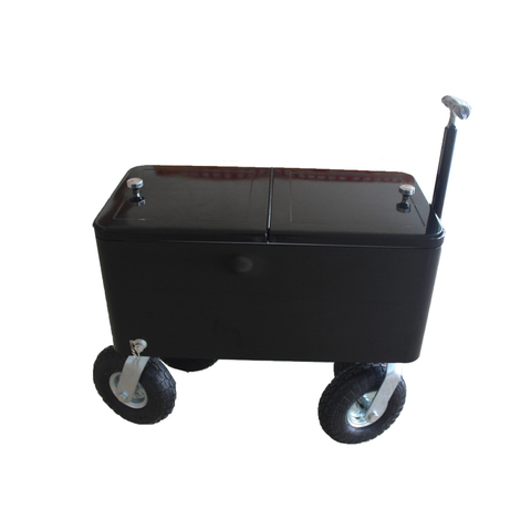 Plain black wagon cooler with pull handle and large wheels