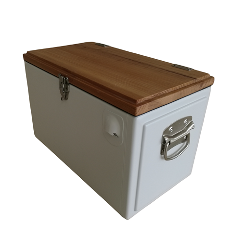 Plain white 20L metal cooler with wooden lid